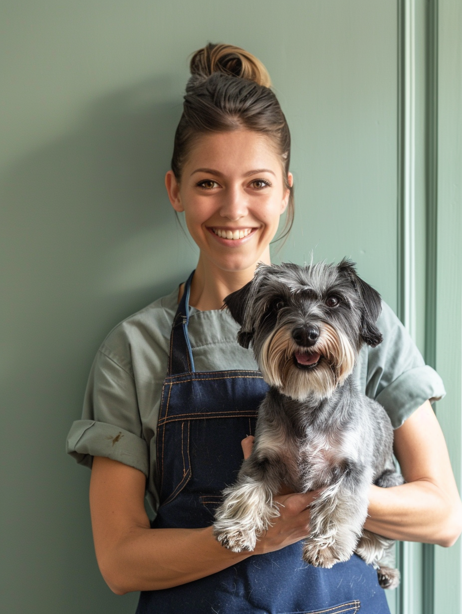 Portrait of professional female dog groomer in her salon