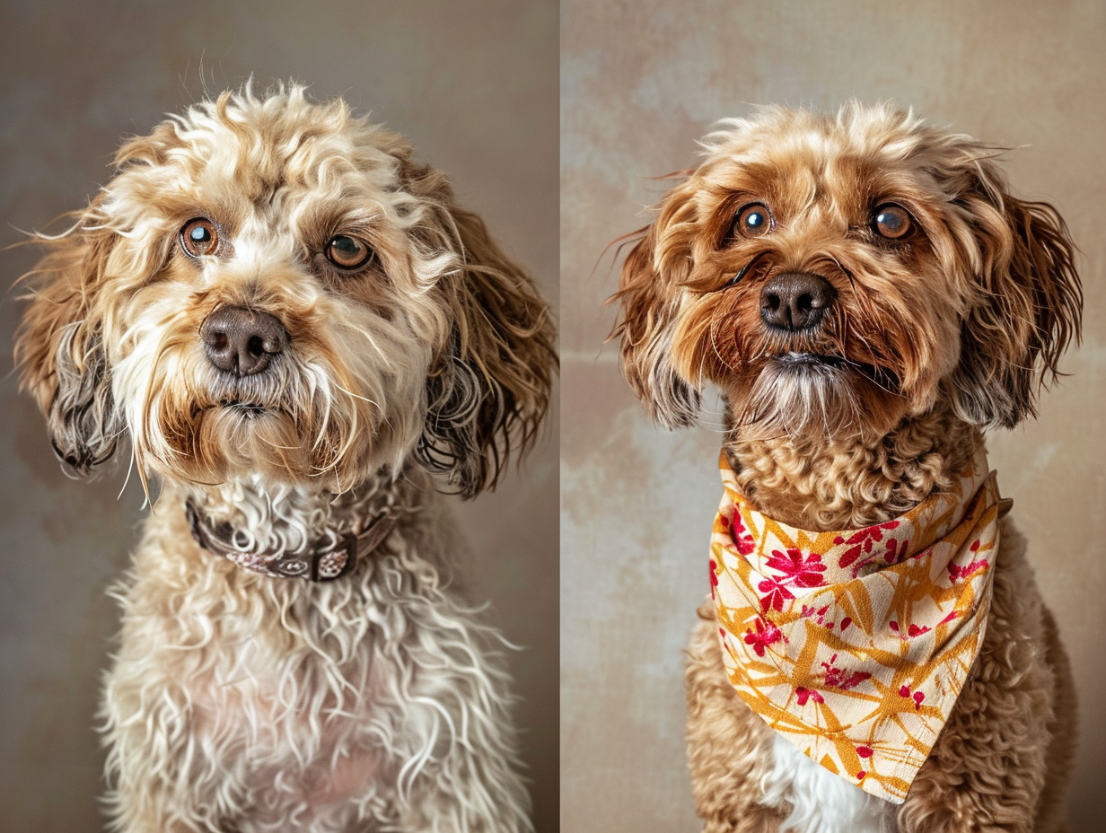 Before and after groom — scruffy Cavapoo transformation
